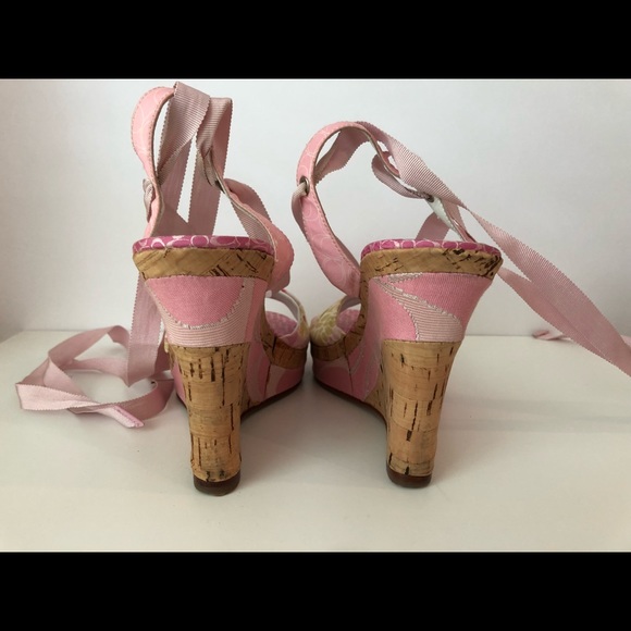 Coach Rachel Ribbon Lace Up Ankle Cork Wedges - Picture 4 of 5